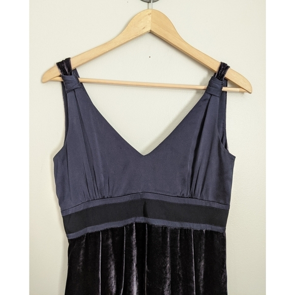 Jigsaw Blue Velvet Silk Empire Waist Dress Size 6 - Picture 2 of 8